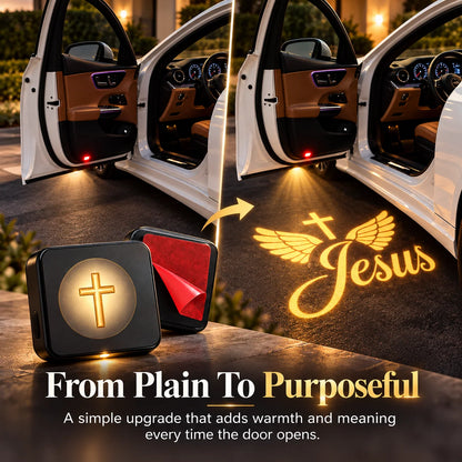 ✝️✨ Christian LED Car Door Projector Light 🚘🙏 | Golden Cross & Jesus Welcome Glow 💛🌟 | Faith-Inspired Car Interior & Exterior Accessory 🎁🕊️