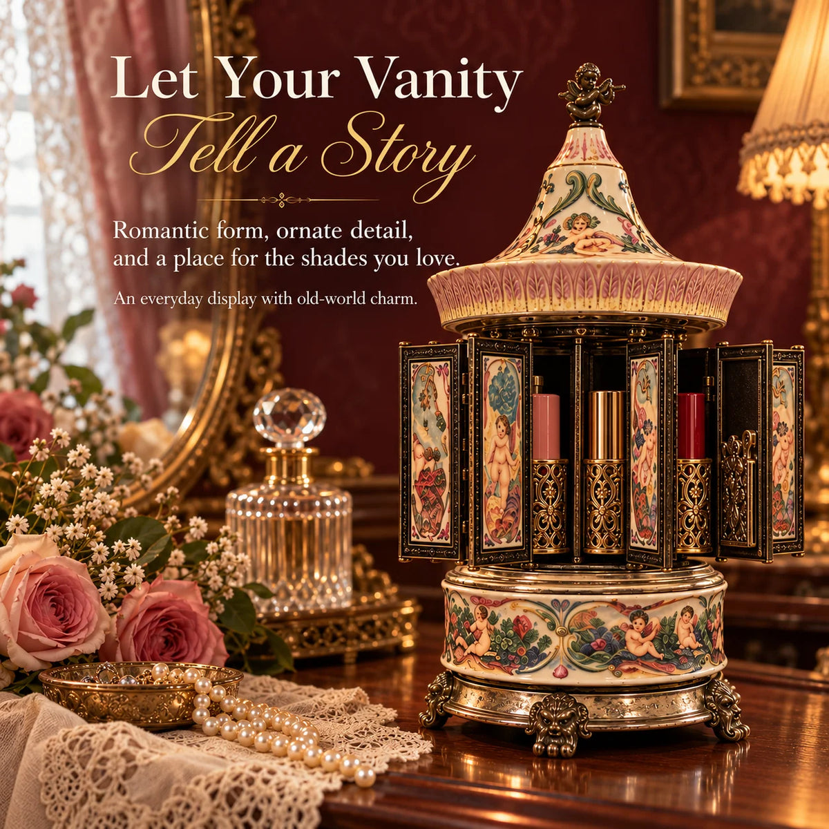 Vintage Lipstick Carousel Music Box