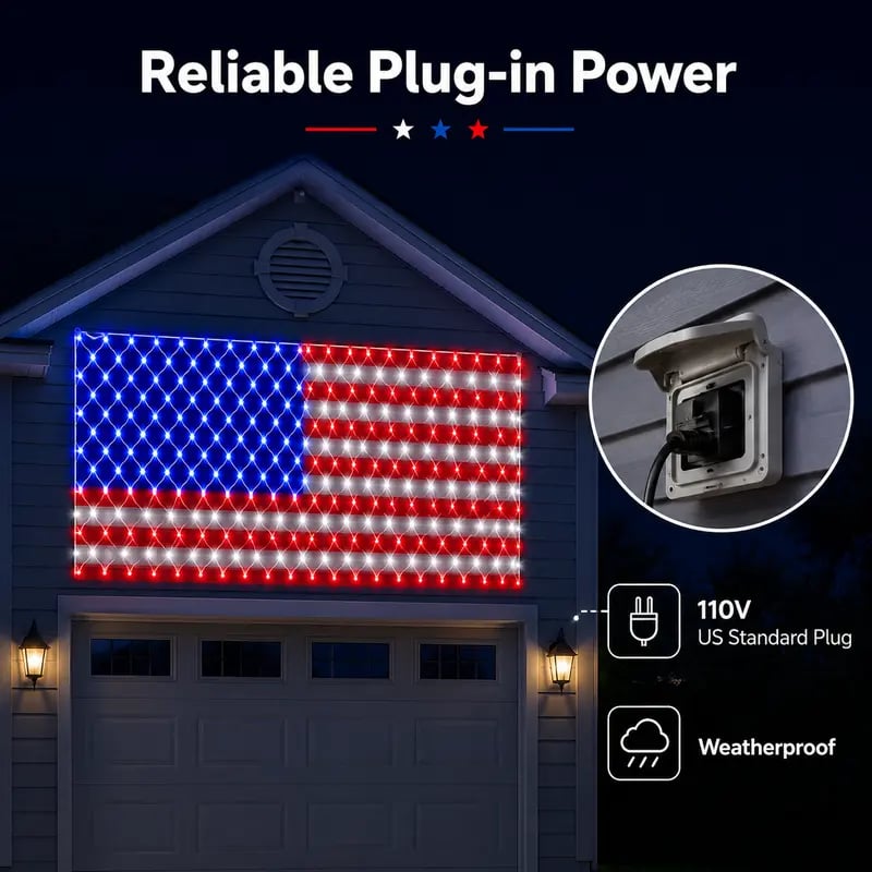 ⚡Hot Sales 🔥Solar American Flag Lights Outdoor American Flag Net Lights
