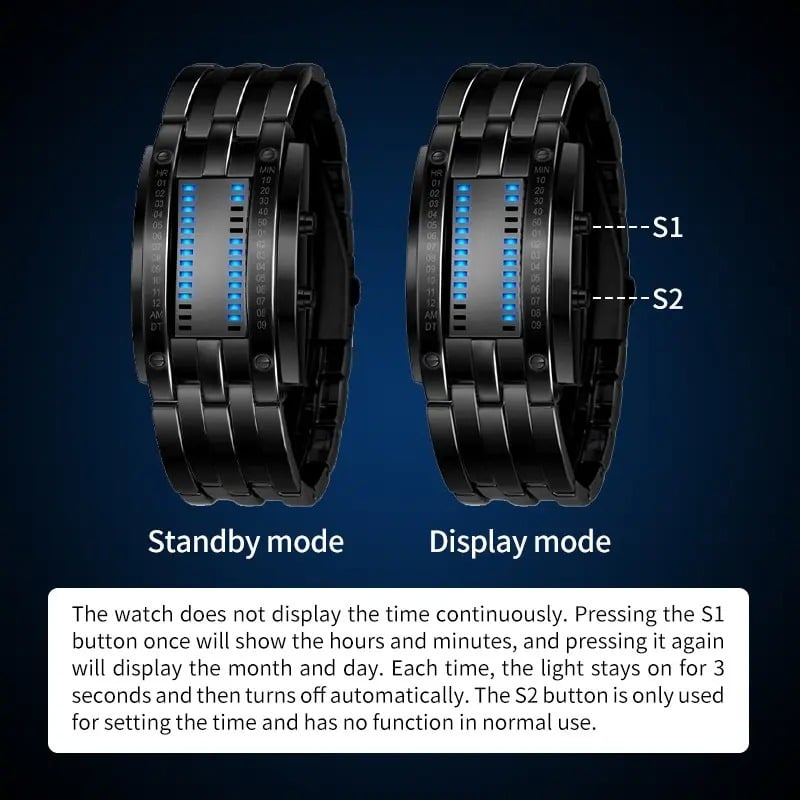🔥Binary LED Digital Watch, Square Face with Zinc Alloy Band, Unisex Casual Timepiece