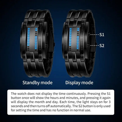 🔥Binary LED Digital Watch, Square Face with Zinc Alloy Band, Unisex Casual Timepiece