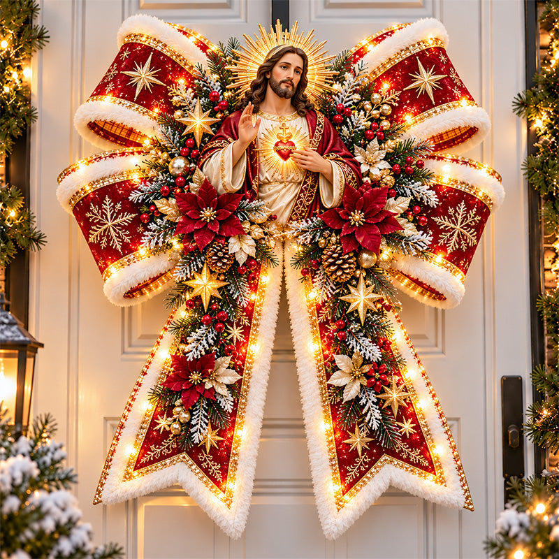 🙏🎀 Christian Christmas Blessing Bows – Lighted Religious Christmas Door Hangers