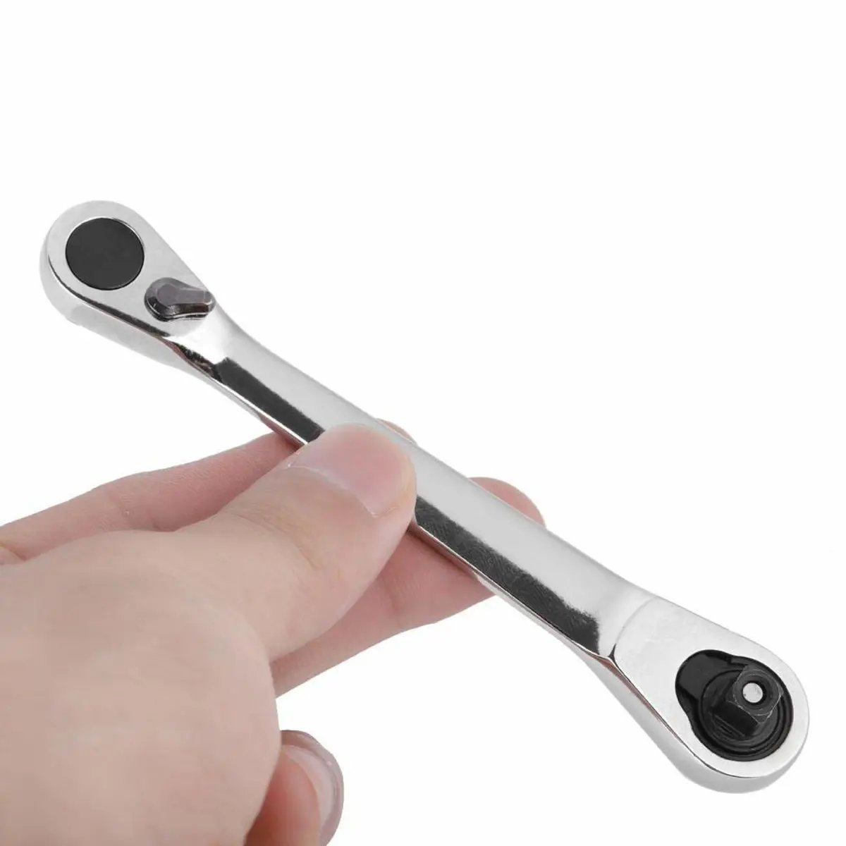 1/4 Inch Mini Double Headed Ratchet Wrench Silver 72-Tooth 5° Quick Release Drive Socket Tool