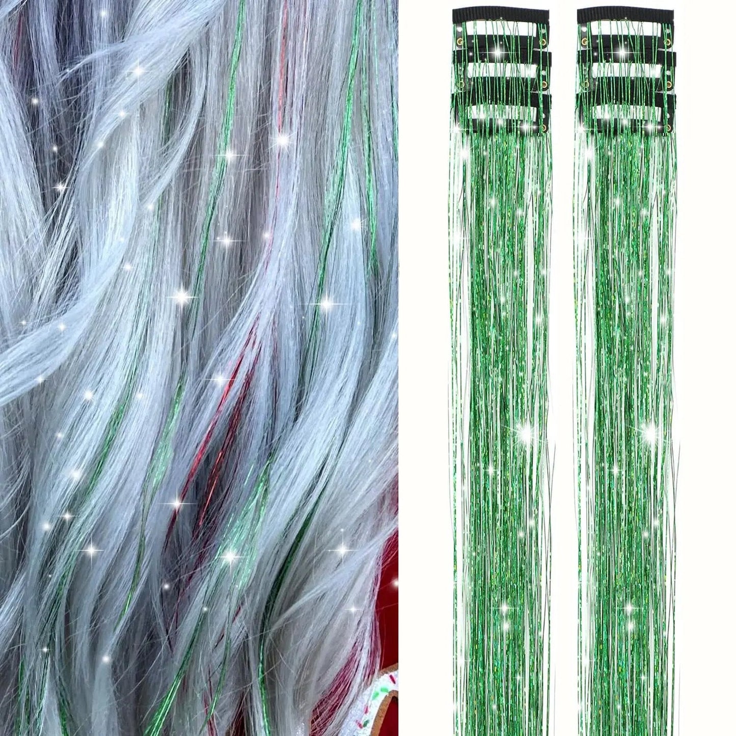 ✨ Clip in Hair Tinsel 24 Inch | 6 Pcs Glitter Fairy Hair Extensions 🥳