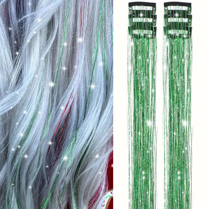 ✨ Clip in Hair Tinsel 24 Inch | 6 Pcs Glitter Fairy Hair Extensions 🥳