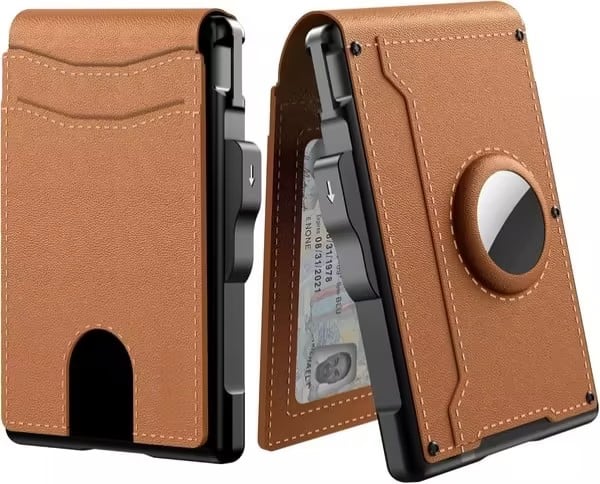 🔥 Wallet for Men - with Pop Up Aluminum Case Money Clip Slim Leather Slots Credit Card Holder RFID Blocking Bifold Minimalist Wallet