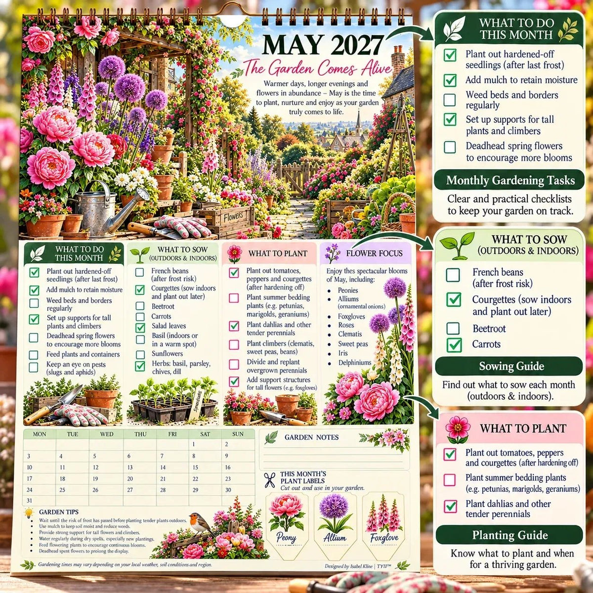 🌿2027 Four Seasons Gardening Calendar & Monthly Planner | Planting Guide, Garden Tasks & Plant Labels🌱
