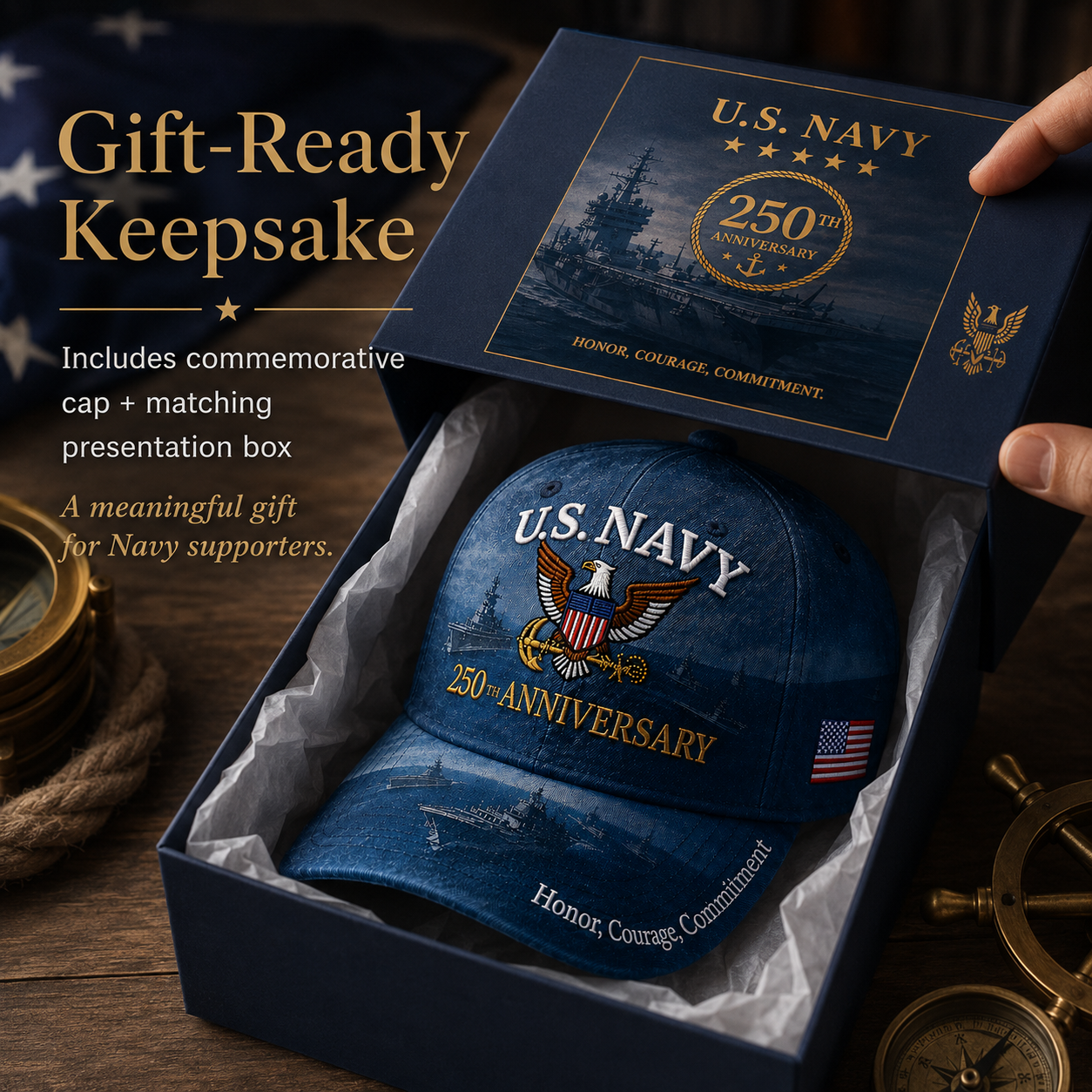 🔥 Father’s Day Sale - ❤️ U.S. Navy 250th Anniversary Commemorative Embroidered Cap 🇺🇸