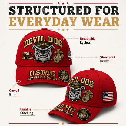 🔥 Father’s Day Sale - ❤️Devil Dog USMC 250th Birthday Commemorative Embroidered Cap（Printed） 🇺🇸