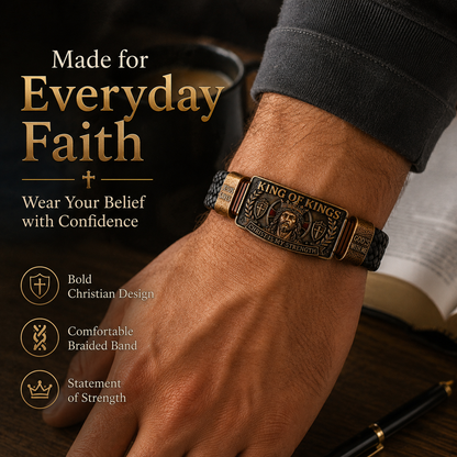 CHRIST IS MY STRENGTH：King of Kings Adjustable Braided Leather Bracelet✝️