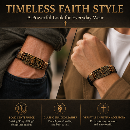 CHRIST IS MY STRENGTH：King of Kings Adjustable Braided Leather Bracelet✝️