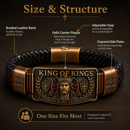 CHRIST IS MY STRENGTH：King of Kings Adjustable Braided Leather Bracelet✝️