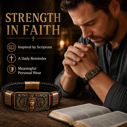 CHRIST IS MY STRENGTH：King of Kings Adjustable Braided Leather Bracelet✝️