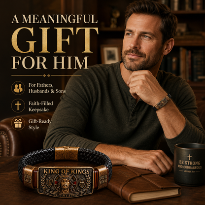 CHRIST IS MY STRENGTH：King of Kings Adjustable Braided Leather Bracelet✝️