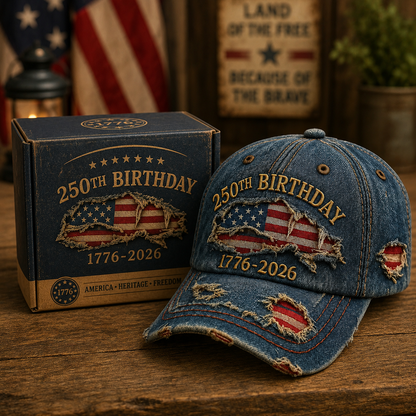 🔥 Father’s Day Sale - ❤️ 🇺🇸 Vintage 250th Birthday Patriotic Denim Cap