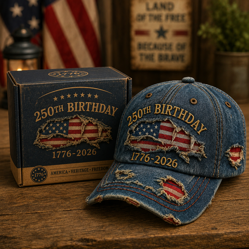 🔥 Father’s Day Sale - ❤️ 🇺🇸 Vintage 250th Birthday Patriotic Denim Cap