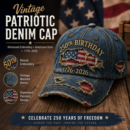 🔥 Father’s Day Sale - ❤️ 🇺🇸 Vintage 250th Birthday Patriotic Denim Cap