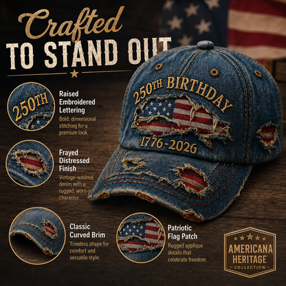 🔥 Father’s Day Sale - ❤️ 🇺🇸 Vintage 250th Birthday Patriotic Denim Cap