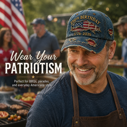 🔥 Father’s Day Sale - ❤️ 🇺🇸 Vintage 250th Birthday Patriotic Denim Cap