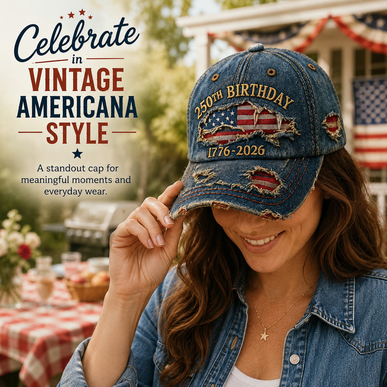 🔥 Father’s Day Sale - ❤️ 🇺🇸 Vintage 250th Birthday Patriotic Denim Cap