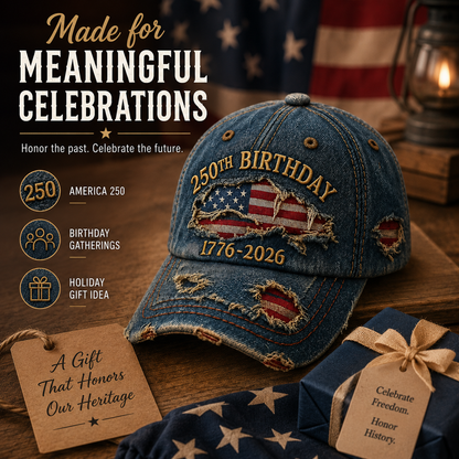 🔥 Father’s Day Sale - ❤️ 🇺🇸 Vintage 250th Birthday Patriotic Denim Cap