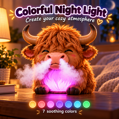 🐮Highland Cow Huff™💡 – Tap-to-Puff Humidifier & Colorful Night Light