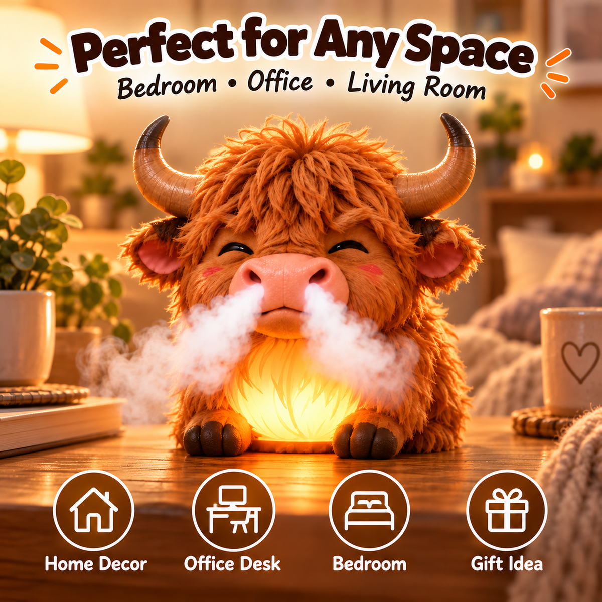 🐮Highland Cow Huff™💡 – Tap-to-Puff Humidifier & Colorful Night Light