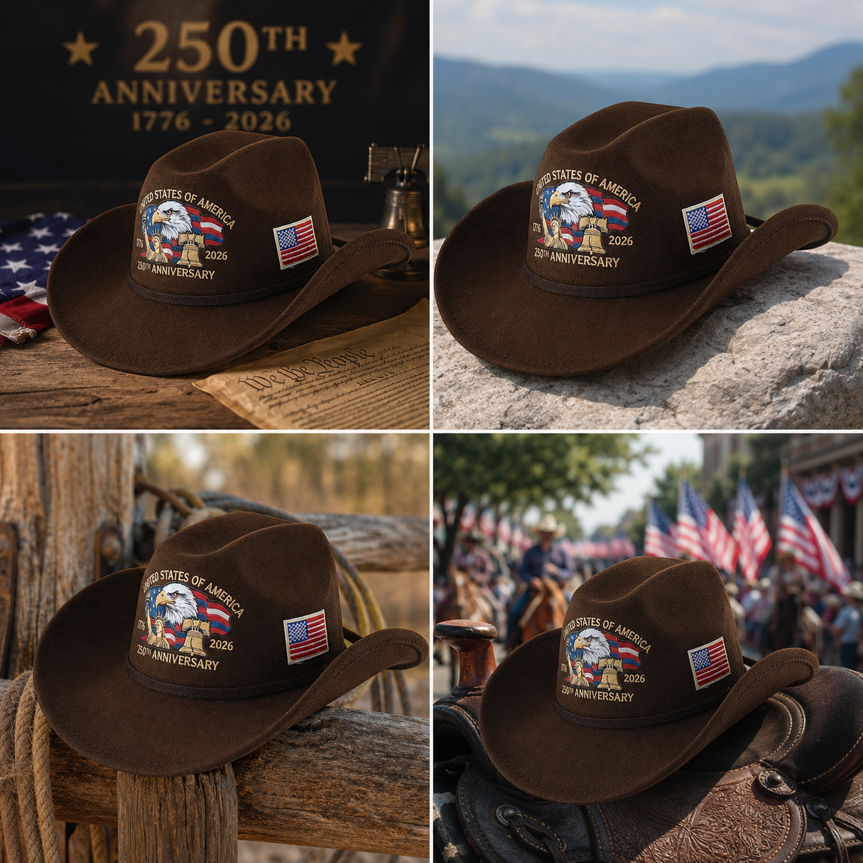 USA 250th Anniversary 1776-2026 Patriotic Western Cowboy Hat