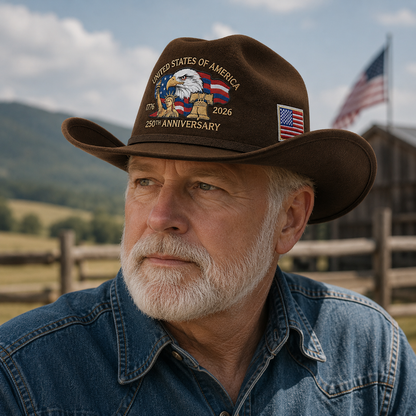 USA 250th Anniversary 1776-2026 Patriotic Western Cowboy Hat