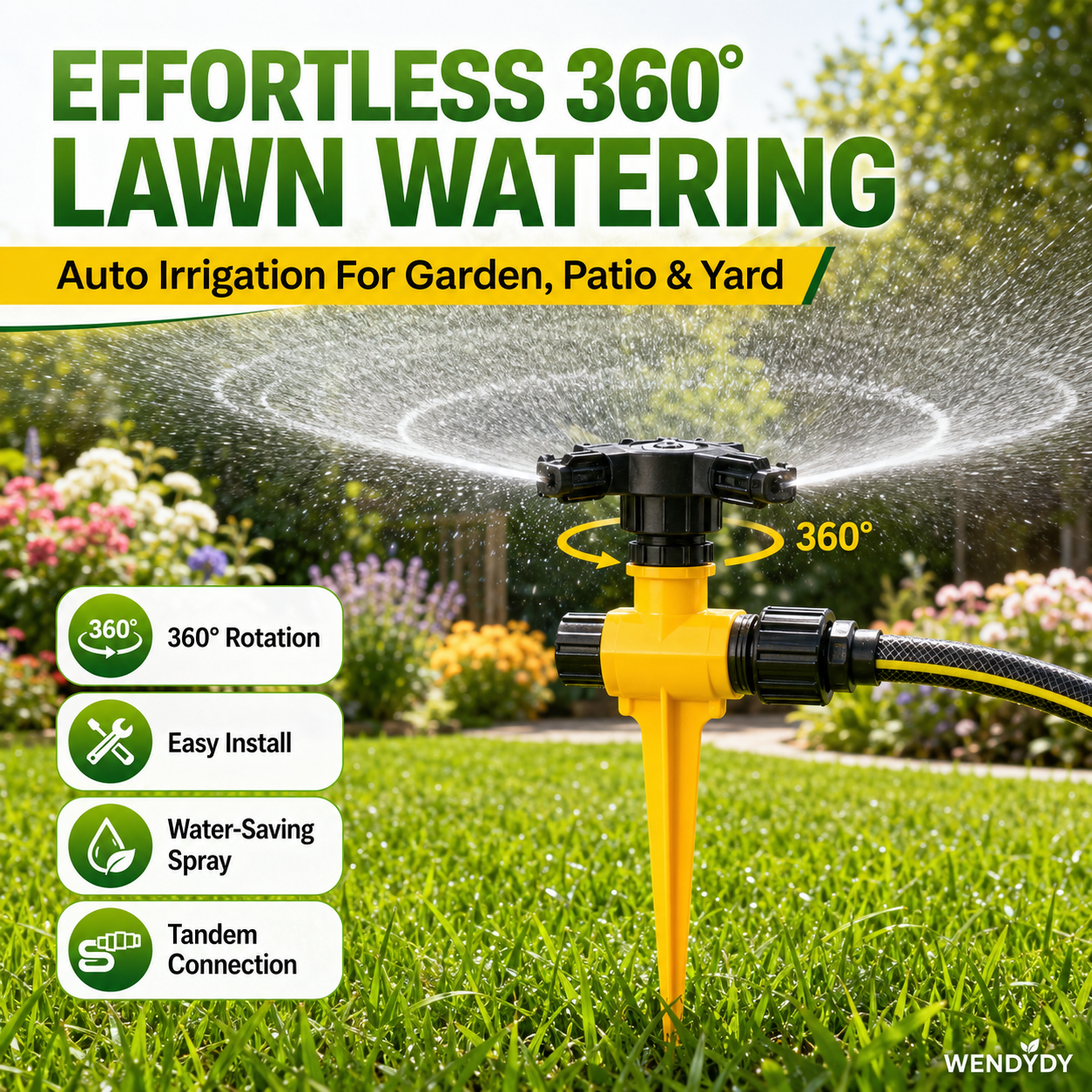 🏡 Last Day Special Price £14.99 !🏆 BUY 2 GET 1 FREE✨360° Rotation Auto Irrigation System Garden Lawn Sprinkler Patio
