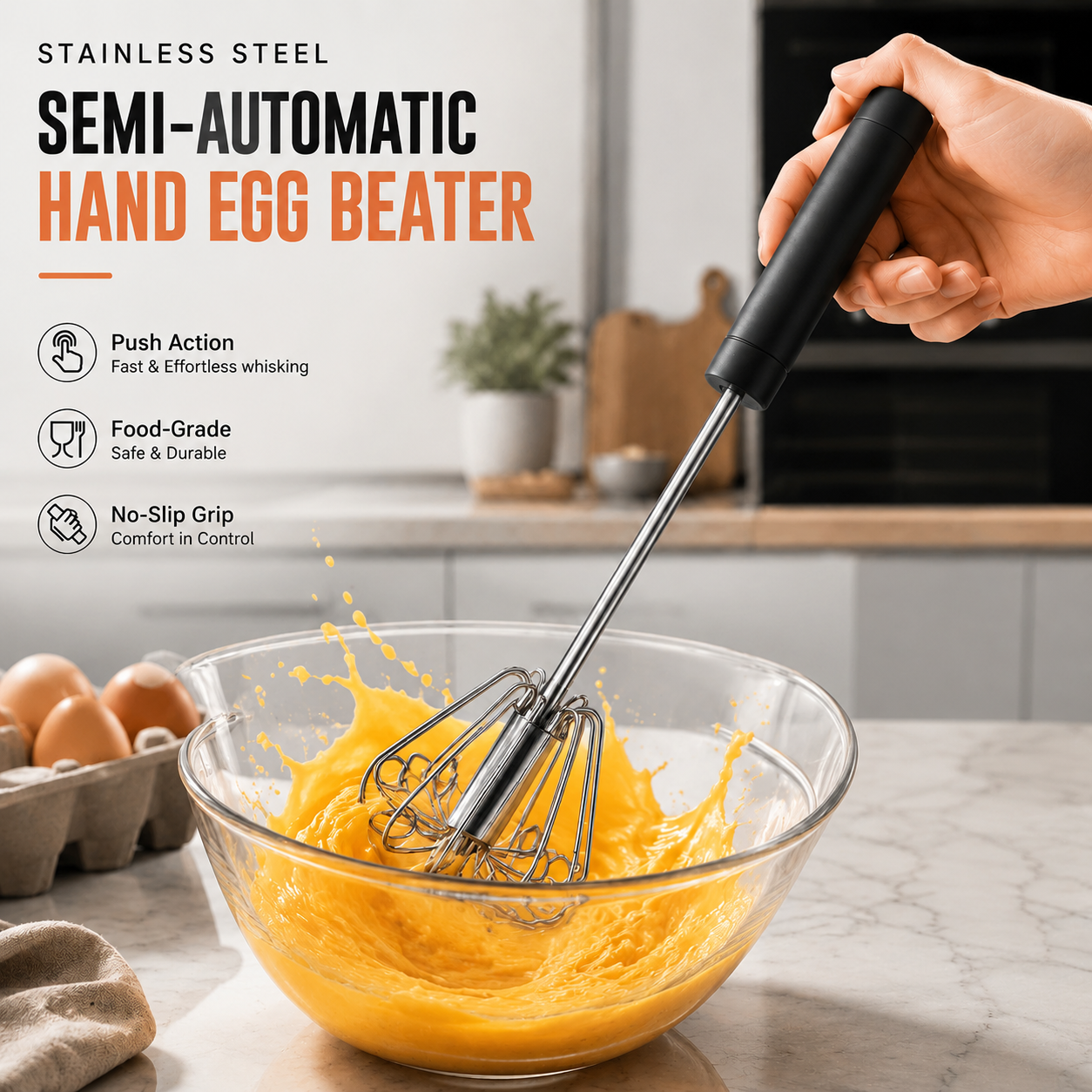 🔥Stainless Steel Semi-Automatic Hand Egg Beater