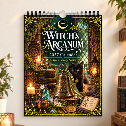 Witch’s Arcanum 2027 Wall Calendar – 12-Month Witchy Art Calendar with Black Cats, Herbs, Crystals & Seasonal Magic