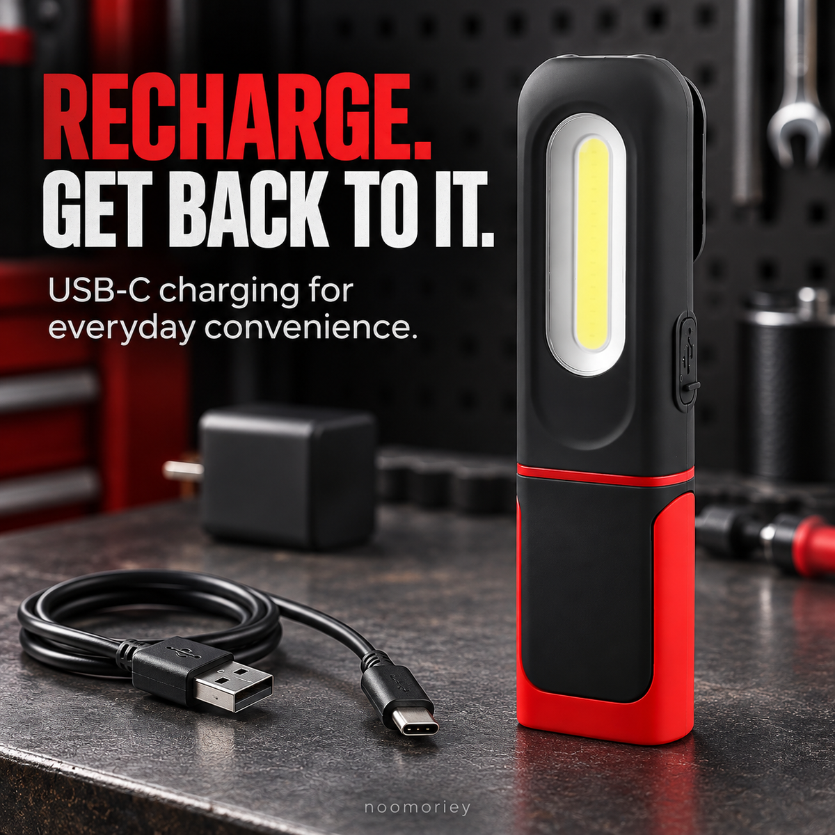 🔦 Rechargeable COB Work Light – USB-C Portable Inspection Lamp with Hanging Hook 🛠️