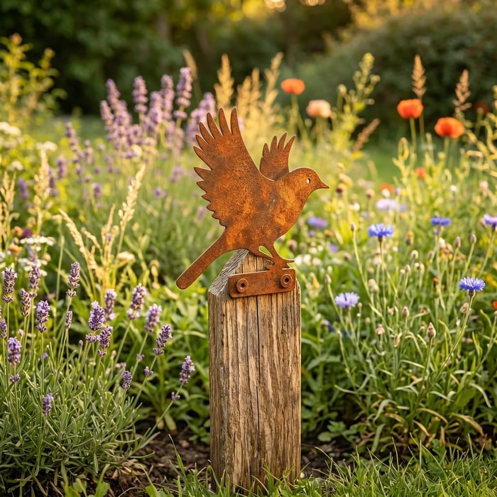 5-Piece Lifelike Rusty Metal Bird Silhouettes Garden Art