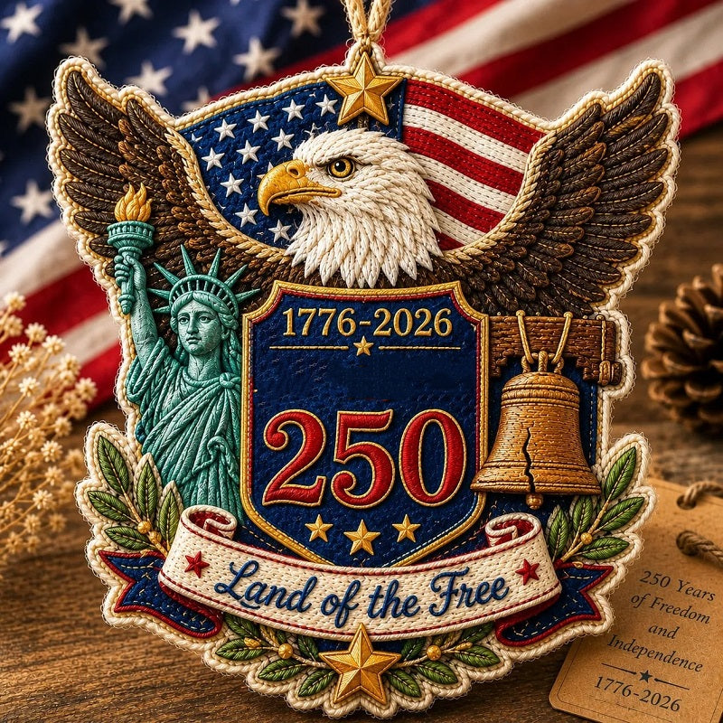 Handmade America 250 Heart Ornament – Patriotic Fabric Decor with Poppy Flower (1776–2026 Anniversary Edition)