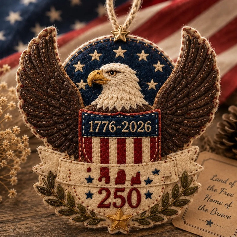 Handmade America 250 Heart Ornament – Patriotic Fabric Decor with Poppy Flower (1776–2026 Anniversary Edition)