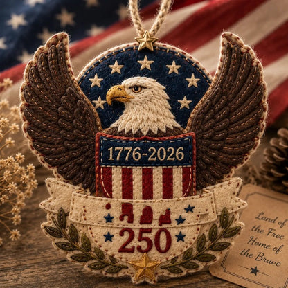 Handmade America 250 Heart Ornament – Patriotic Fabric Decor with Poppy Flower (1776–2026 Anniversary Edition)