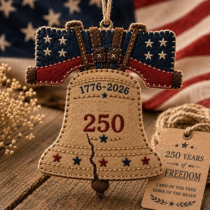 Handmade America 250 Heart Ornament – Patriotic Fabric Decor with Poppy Flower (1776–2026 Anniversary Edition)