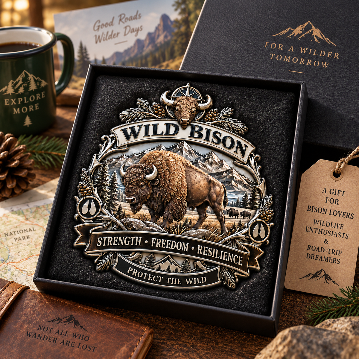 Wild bison metal car emblem