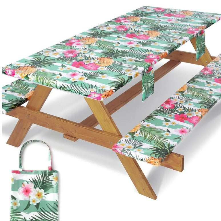 🧺 RNOONY Stretch Picnic Tablecloth Set | Bench Covers + Carry Bag Included 👜