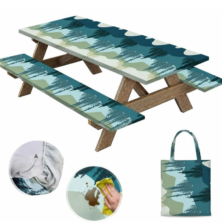 🧺 RNOONY Stretch Picnic Tablecloth Set | Bench Covers + Carry Bag Included 👜