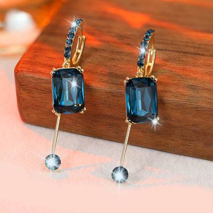 💎 ✨ Vintage Geometric Dangle Stud Earrings, Copper Frame Inlaid Synthetic Crystal Drop Earrings – Geometric, Dangling, Clip-On ✨