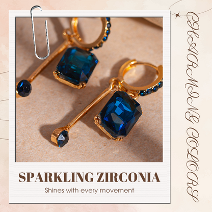 💎 ✨ Vintage Geometric Dangle Stud Earrings, Copper Frame Inlaid Synthetic Crystal Drop Earrings – Geometric, Dangling, Clip-On ✨