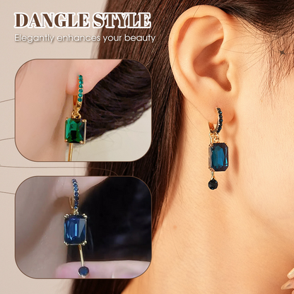 💎 ✨ Vintage Geometric Dangle Stud Earrings, Copper Frame Inlaid Synthetic Crystal Drop Earrings – Geometric, Dangling, Clip-On ✨