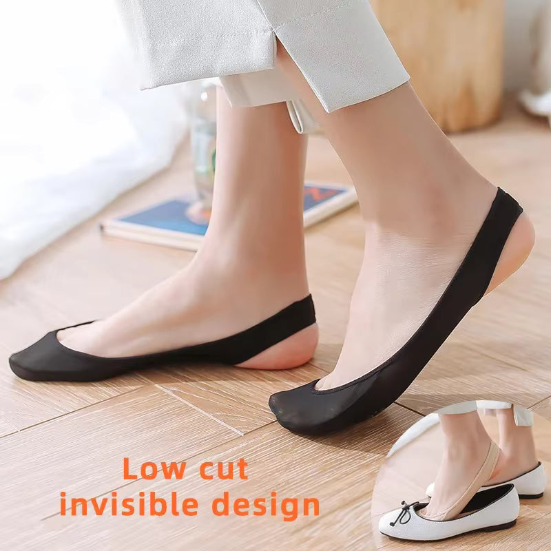 4 Pairs Invisible Summer Silicone Non-Slip Boat Socks for High Heels