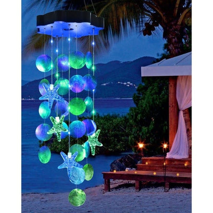 🌈 ✨ Solar-Powered Seashell Wind Chime Light