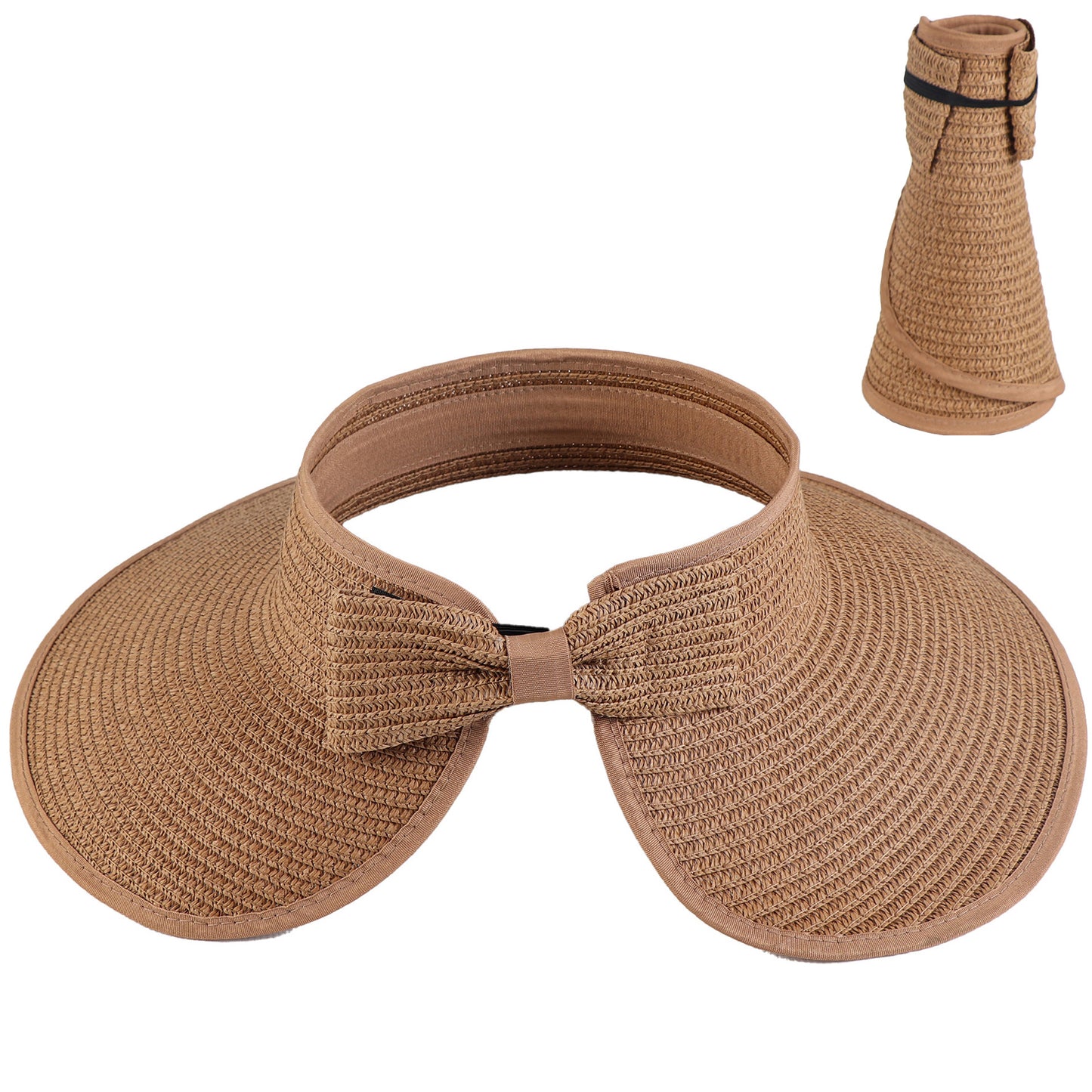 Women's Solid Color Cute Bow Design Wide Brim Straw Hat