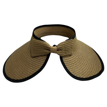 Women's Solid Color Cute Bow Design Wide Brim Straw Hat
