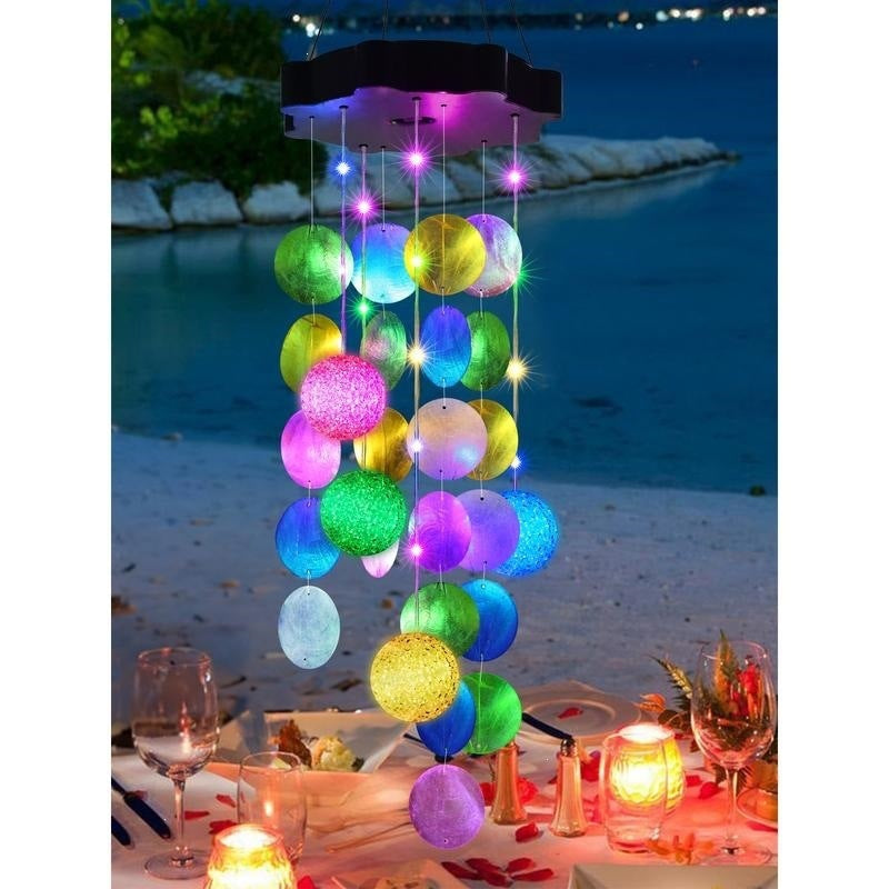 🌈 ✨ Solar-Powered Seashell Wind Chime Light