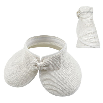 Women's Solid Color Cute Bow Design Wide Brim Straw Hat